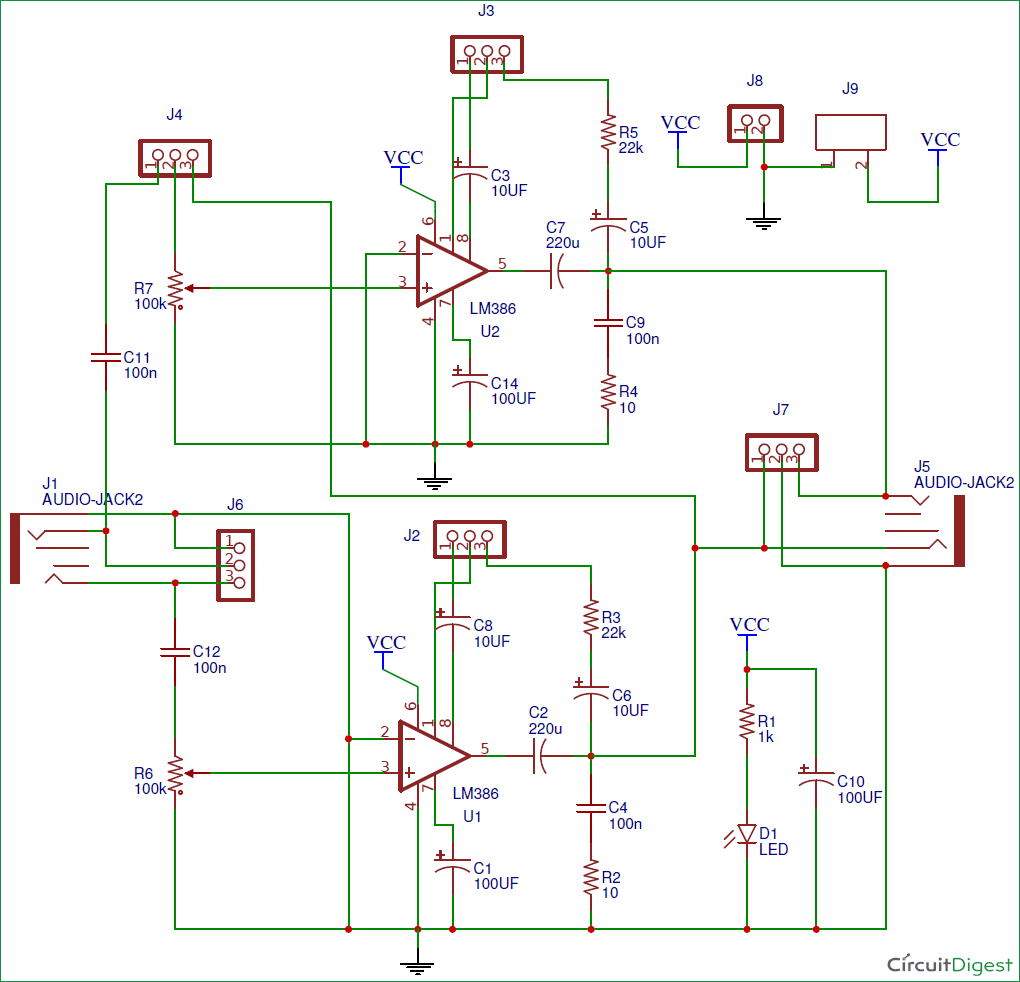 Headphone/Audio Amplifier Circuit on PCB using LM386