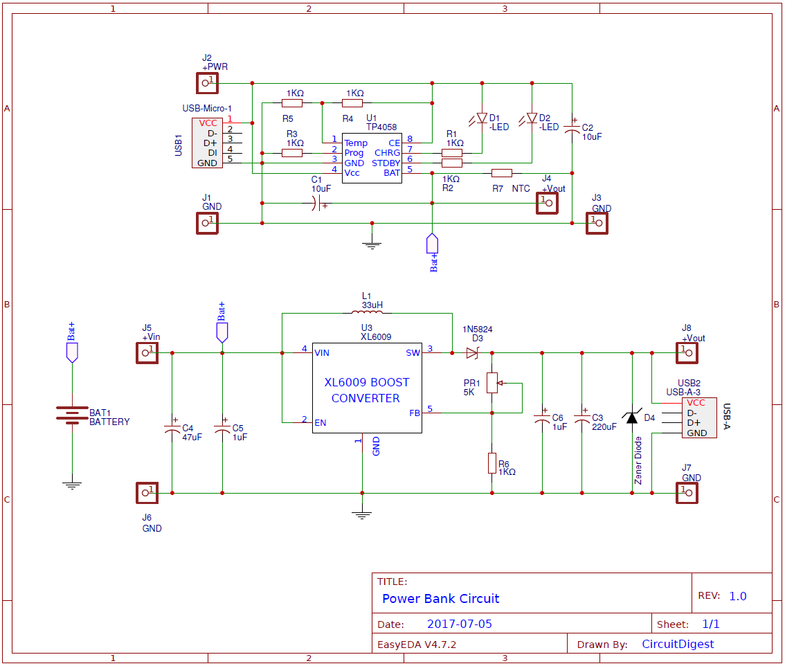 Power Bank Circuit Design on PCB