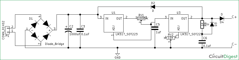 how 12v supply to Circuit 12v using Diagram LM317 Battery (12V Charger Power