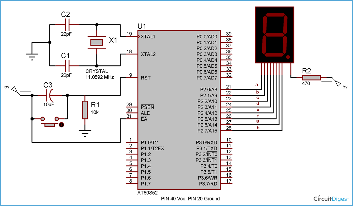 7 Segment Display Interfacing With 8051 Microcontroller At89s52 Tutorial With Code And Circuit 4908