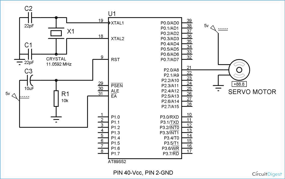8051 Servo Motor Interfacing Circuit Diagram