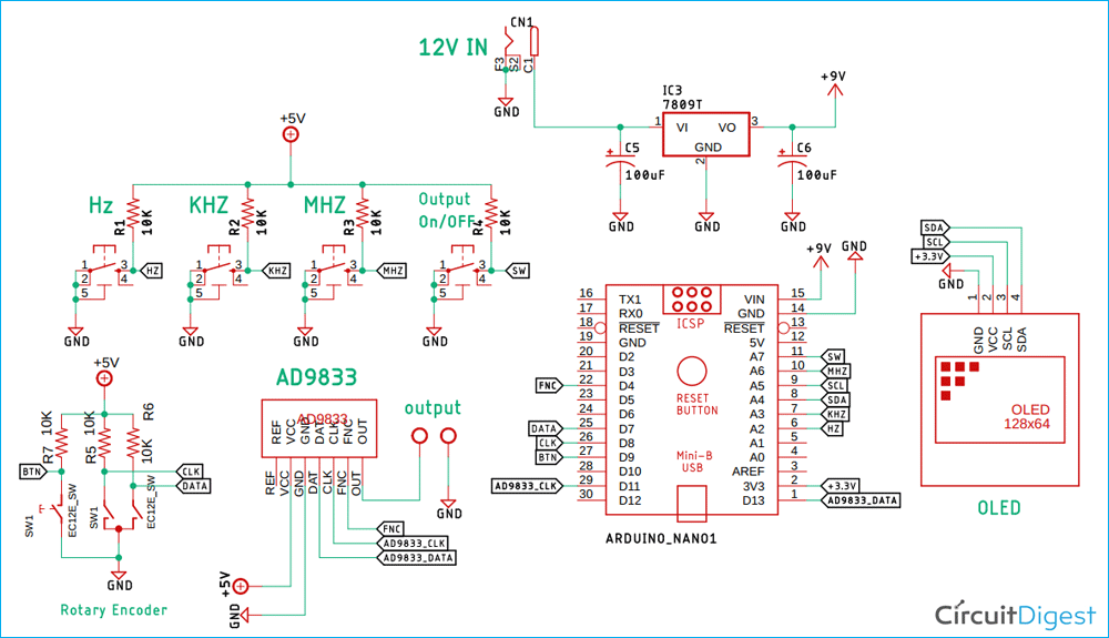 AD9833 Based Function Generator Schematic Diagram