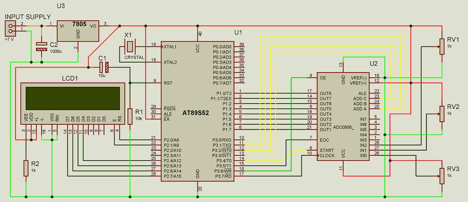 ADC0808 Interfacing with 8051 circuit diagram