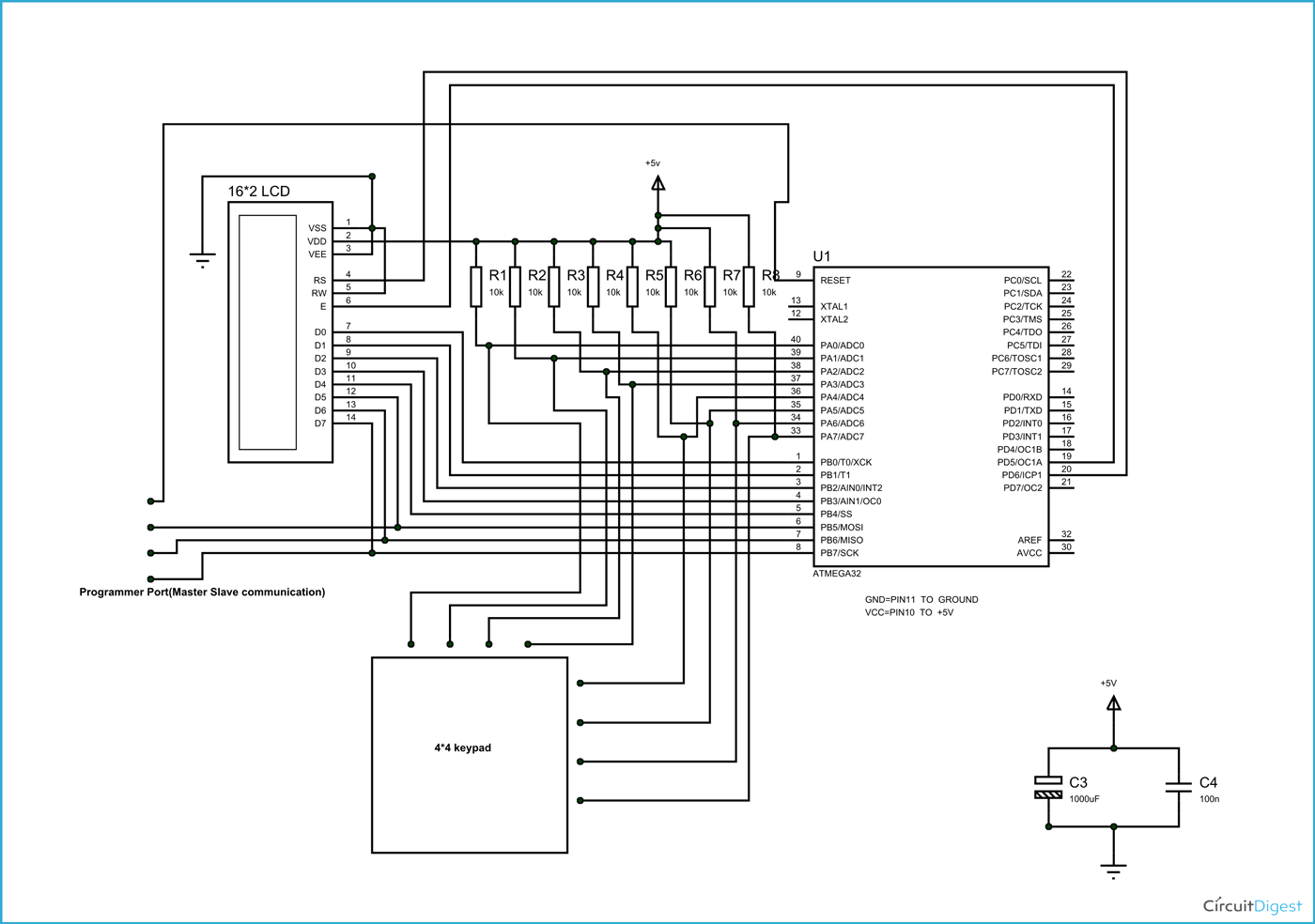 AVR Keypad Interfacing Circuit Diagram