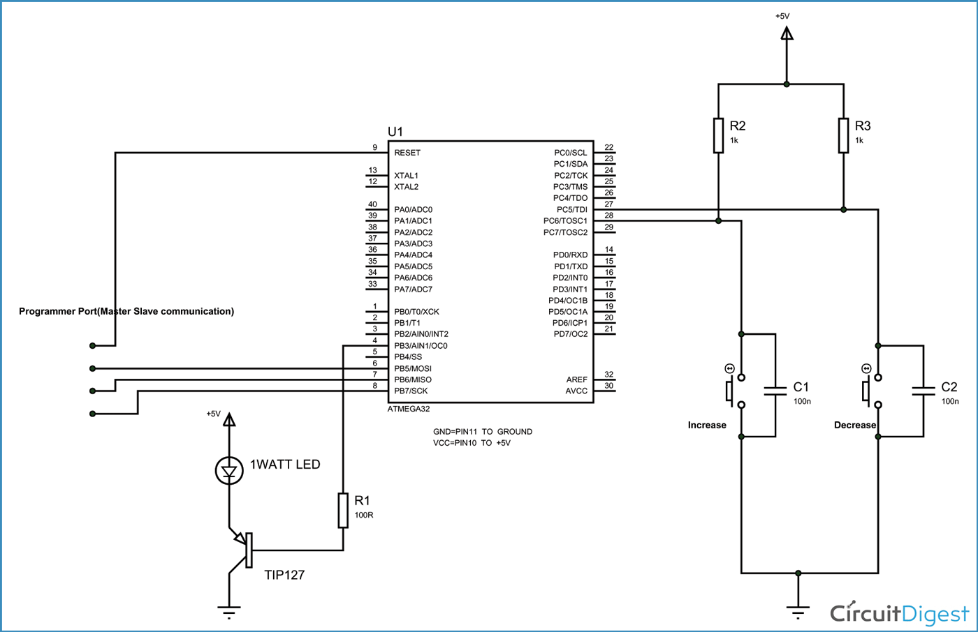 1 Watt LED Dimmer using ATmega32 AVR Microcontroller