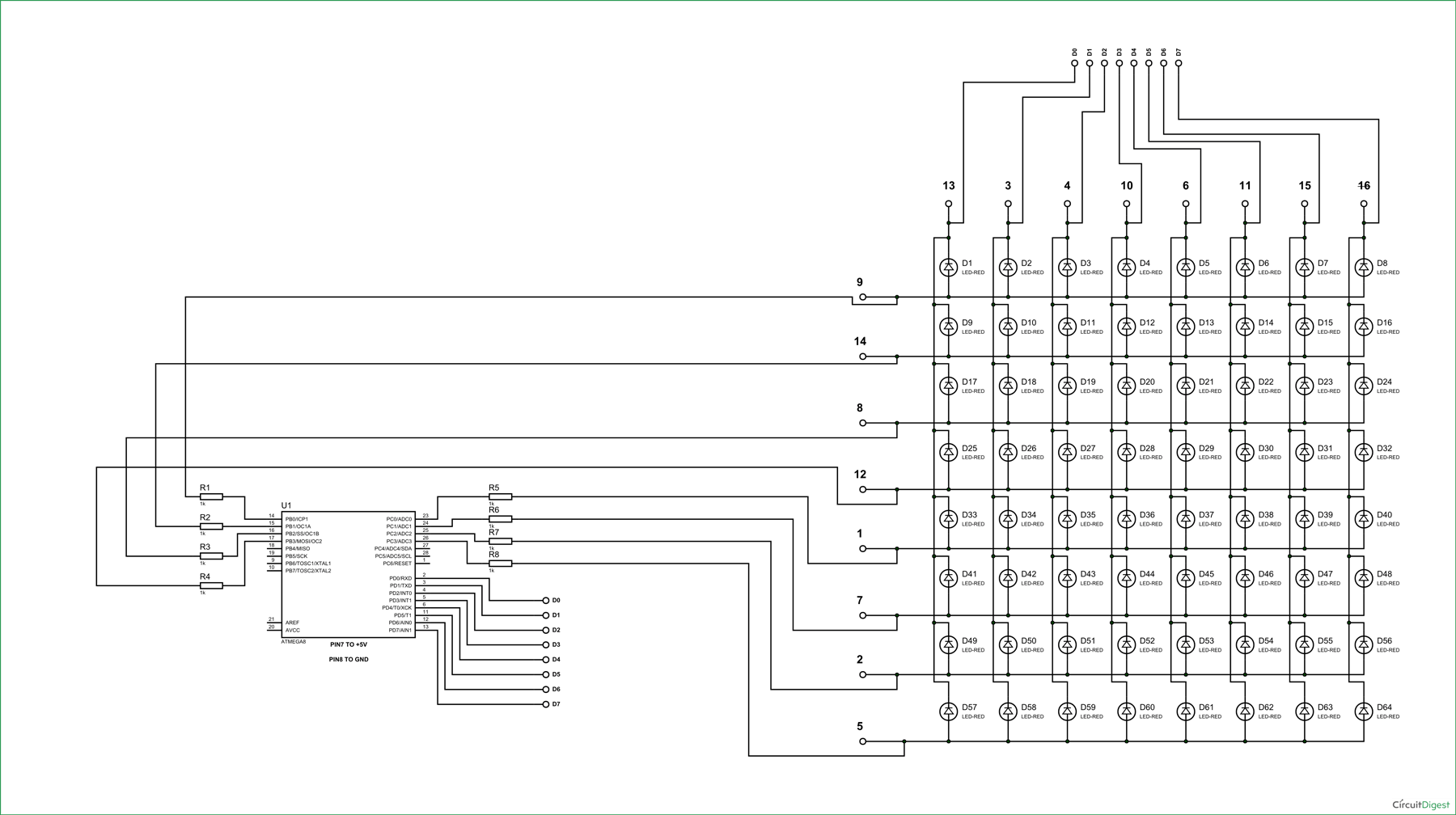 ATmega8 LED Matrix Circuit Diagram