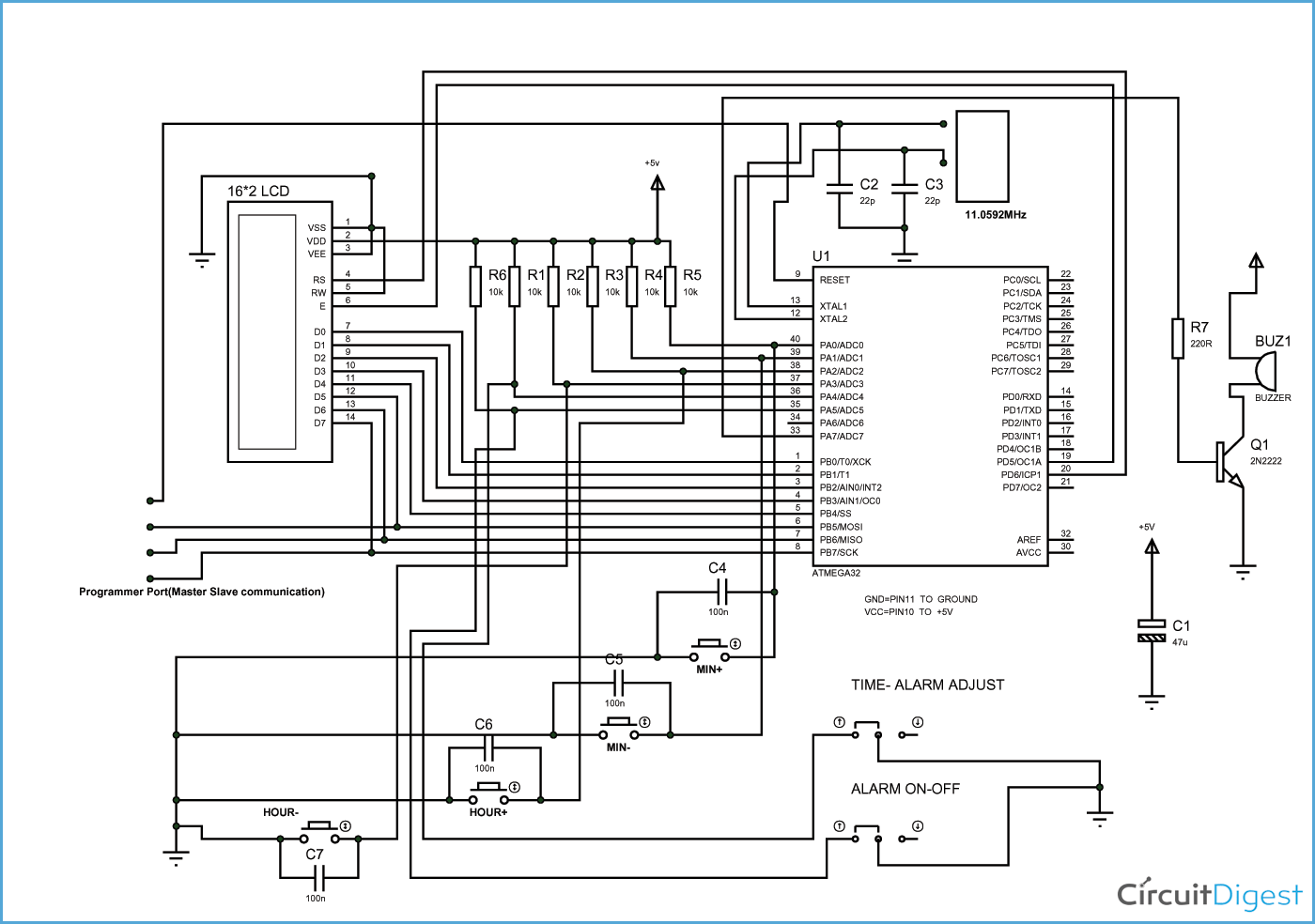 AVR Alarm Clock Circuit Diagram