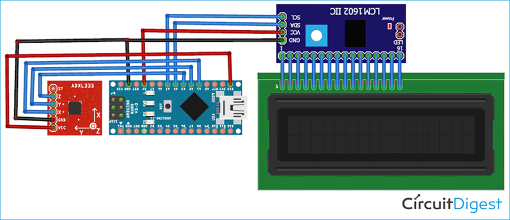 Arduino Accelerometer Step Counter Circuit Diagram