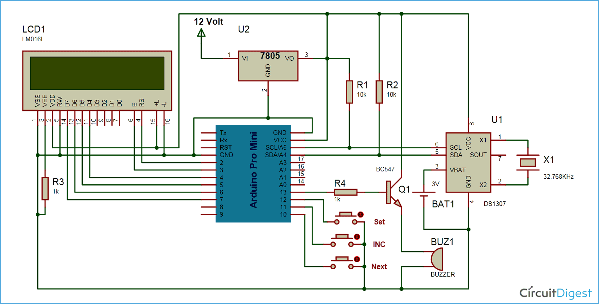 Arduino Based Alarm Clock Circuit Diagram