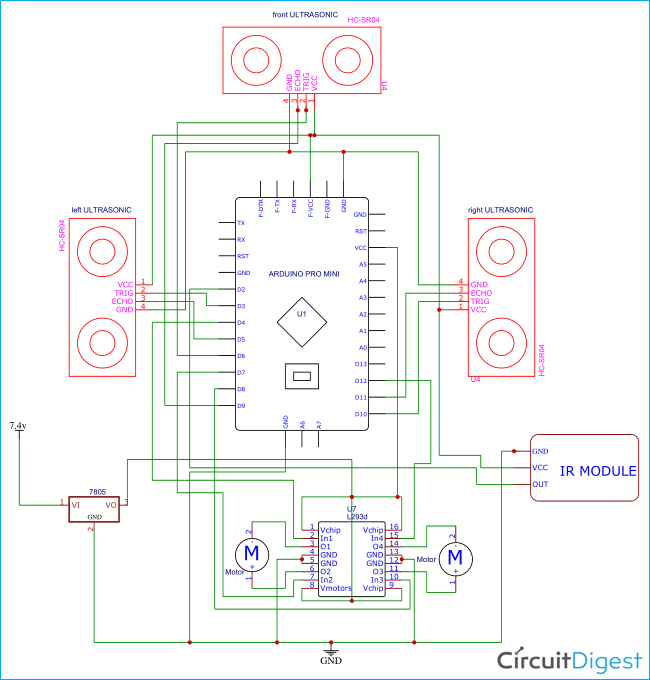 Arduino Based Floor Cleaner Robot Circuit Diagram