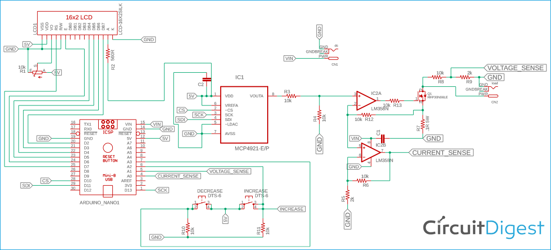 Arduino DC Electronic Load Circuit Diagram
