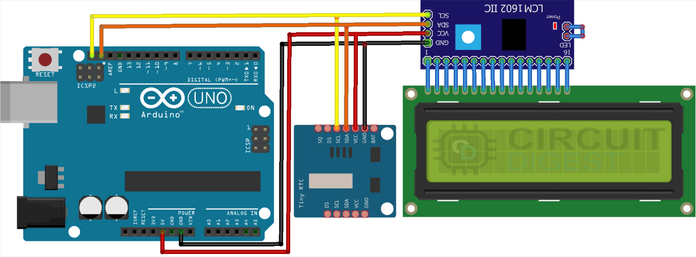 Arduino DS1307 LCD Clock Circuit