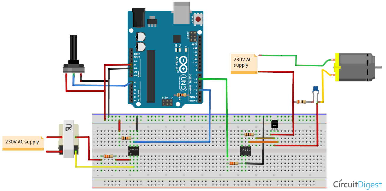 AC Fan Speed Control using Arduino and TRIAC Circuit Diagram