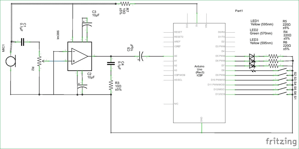 Arduino Guitar Tuner Circuit Diagram