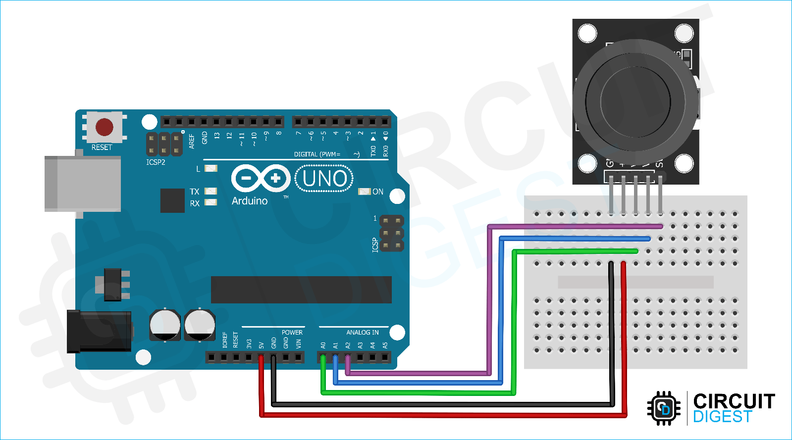 Arduino Joystick Module Interfacing Circuit Diagram