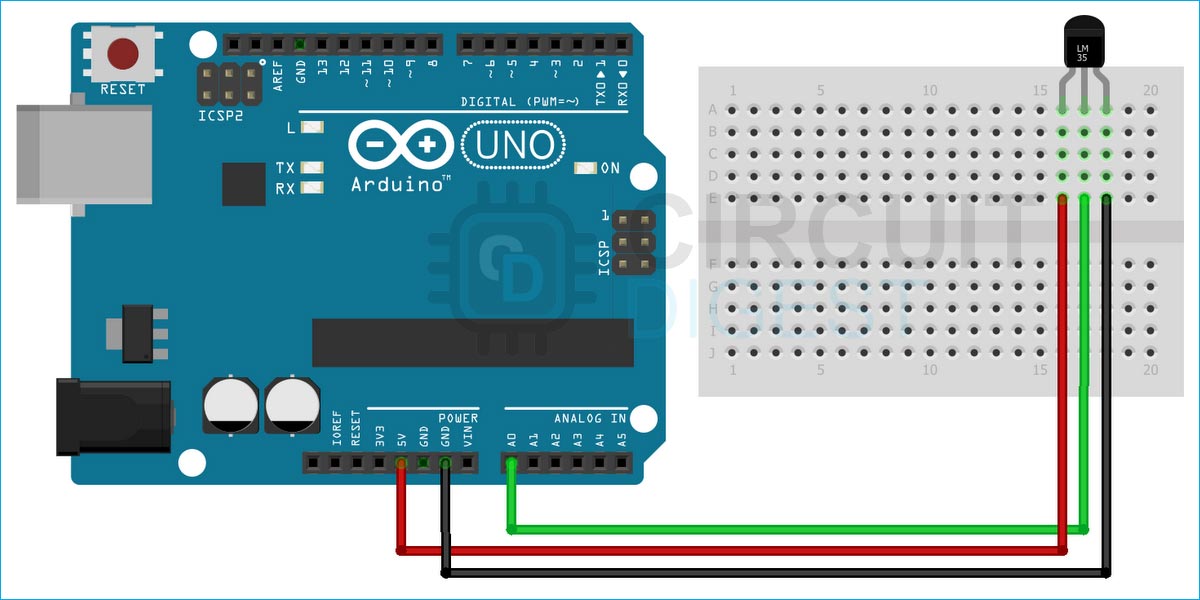 Arduino LM35 Temperature Sensor Circuit Diagram