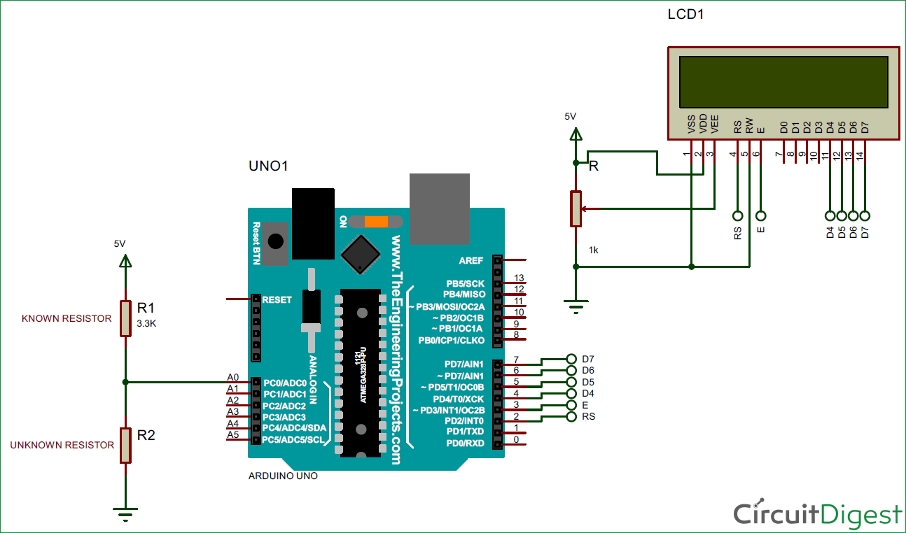 Arduino Ohm Meter Circuit Diagram