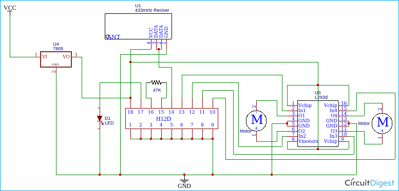 Arduino RC Boat Receiver Circuit Diagram