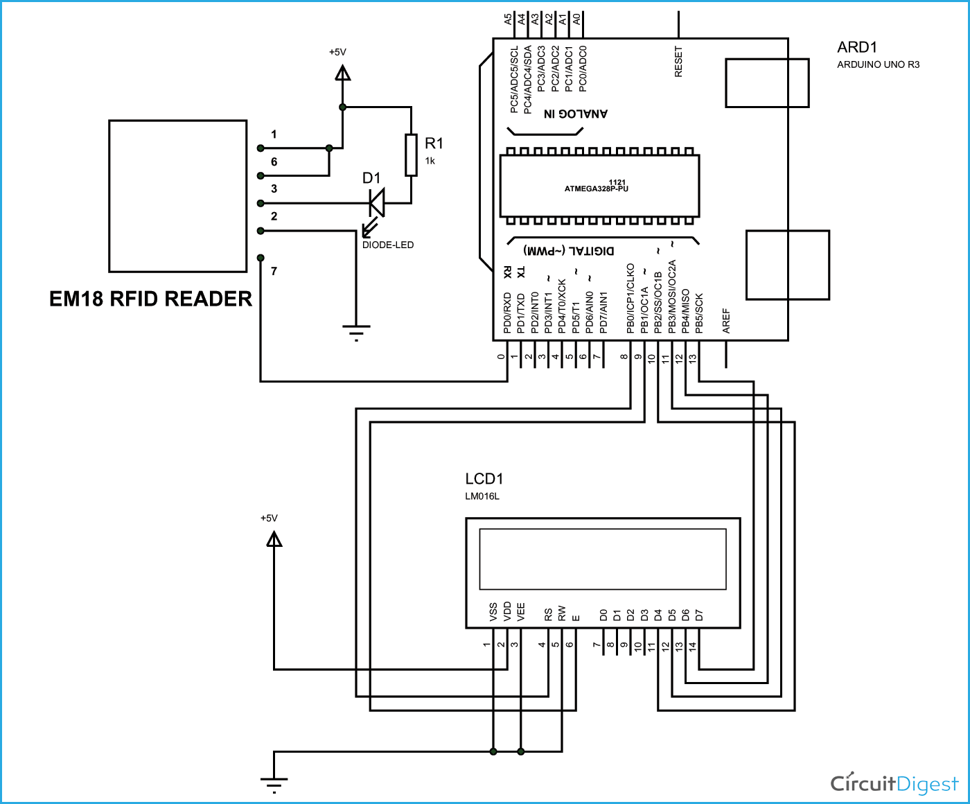 Circuit Diagram for Interfacing RFID with Arduino Uno