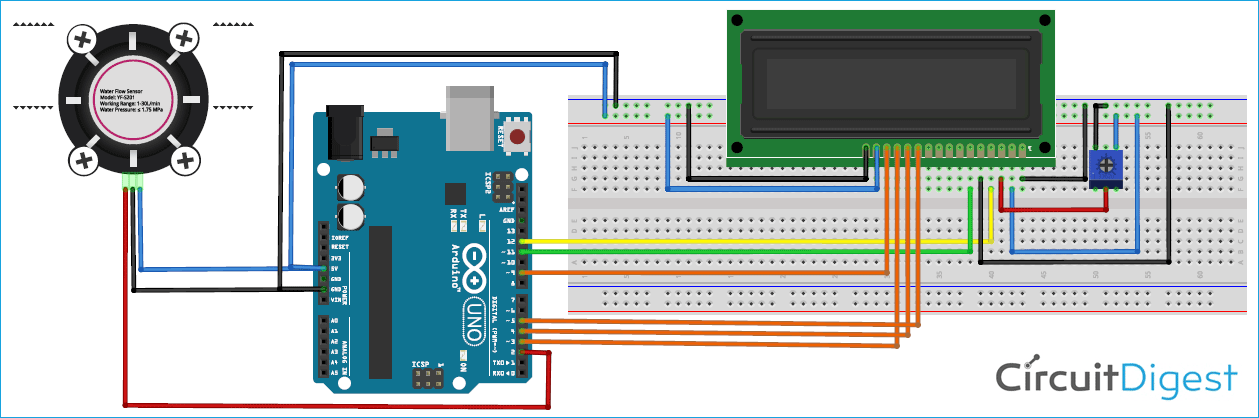 Arduino Water Flow Sensor Circuit Diagram