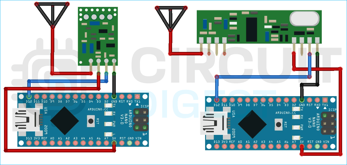 Arduino and 433MHz RF Transceiver Circuit Diagram