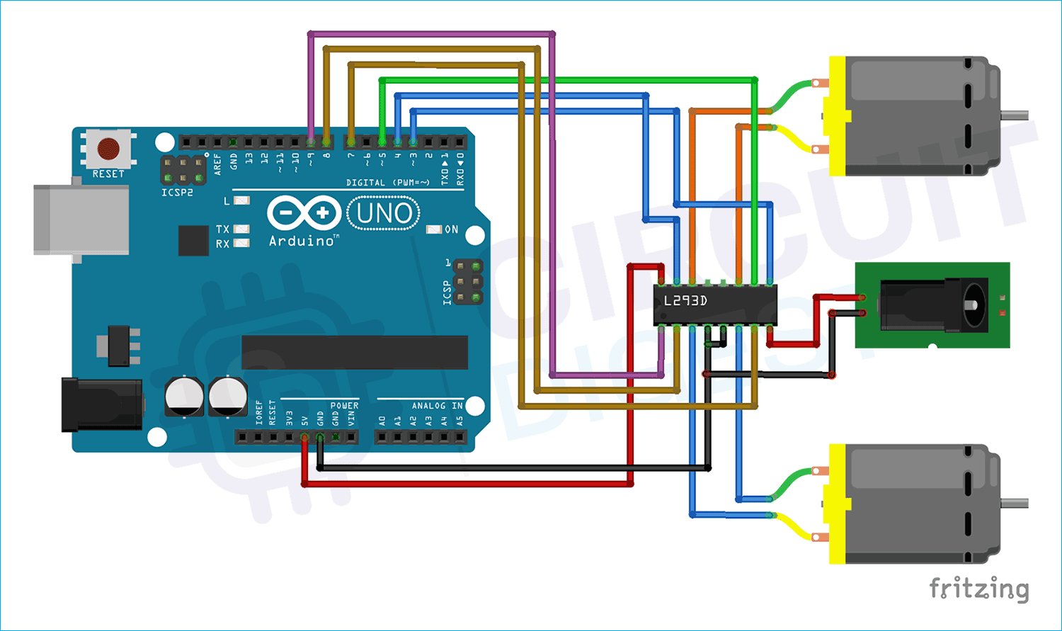 Arduino and L293D Circuit Diagram
