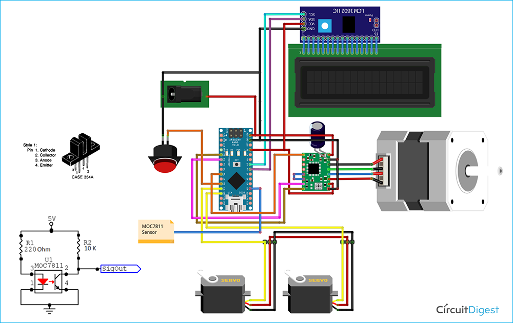 Arduino based Resistor Reel Cutting Machine Circuit Diagram