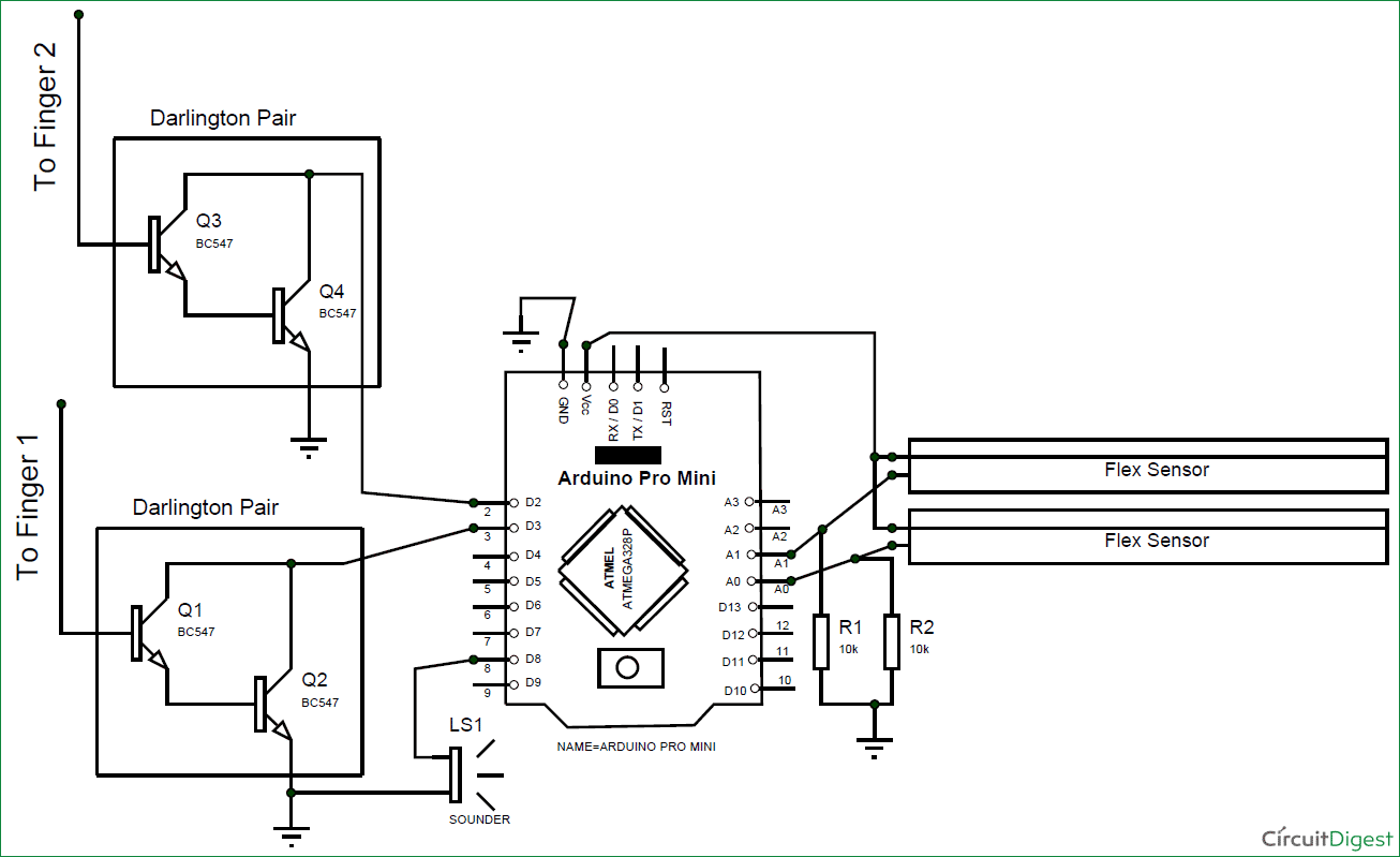 Arduino finger tap tone player circuit diagram