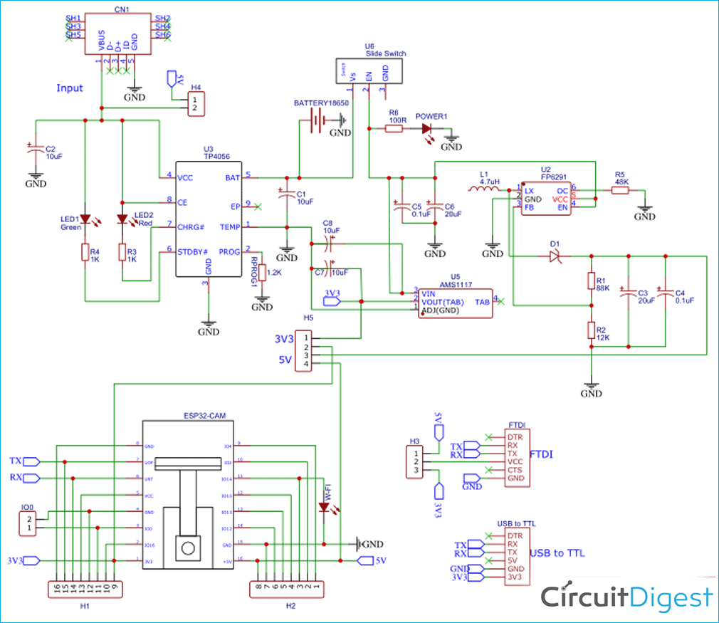 ESP32 Cam board based Attendance System Circuit Diagram