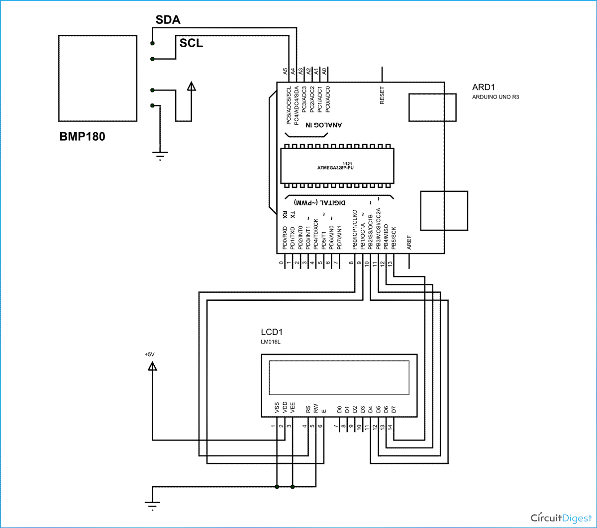 Pressure Sensor BMP180 Arduino Circuit Diagram
