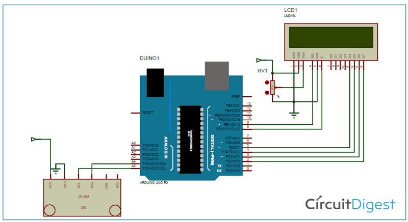 Arduino BMP280 Pressure Sensor Circuit Diagram