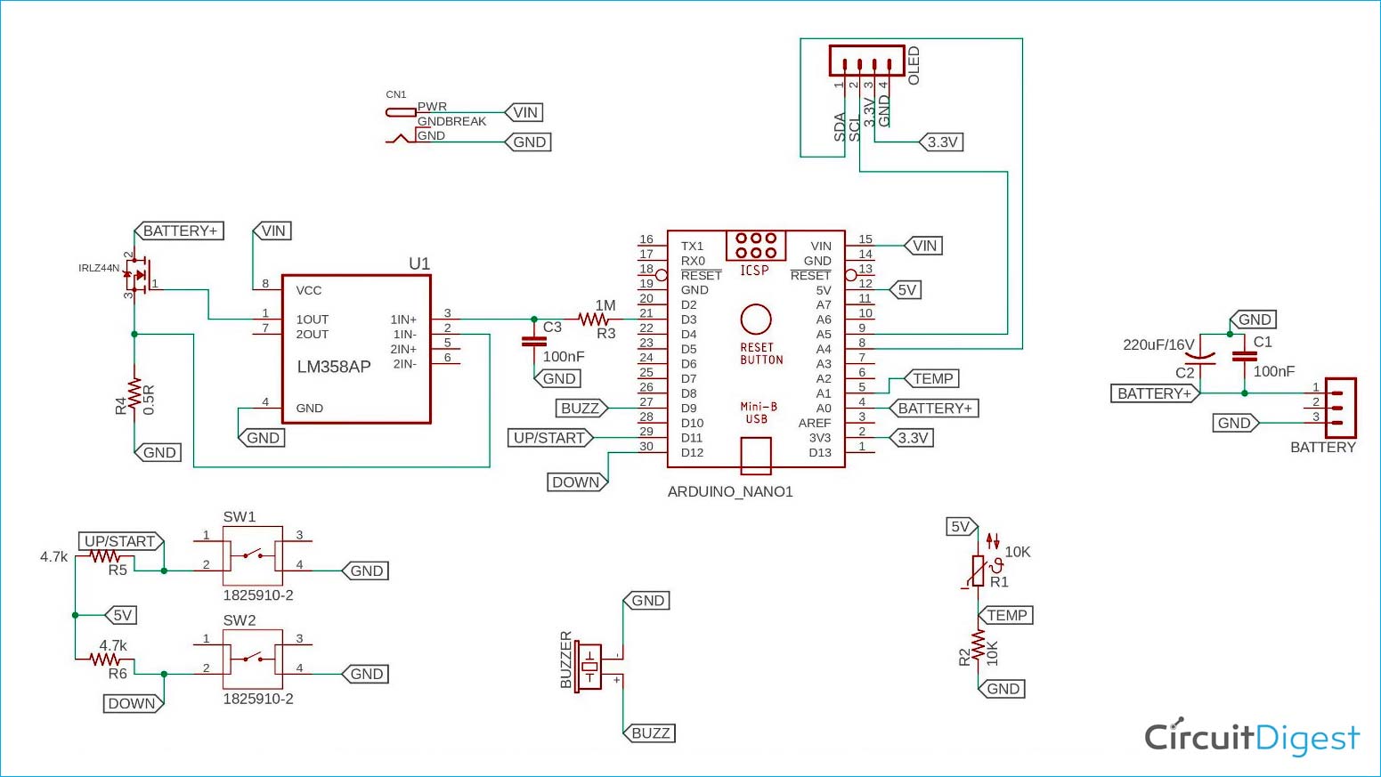 Li-ion Battery Capacity Tester Circuit Diagram