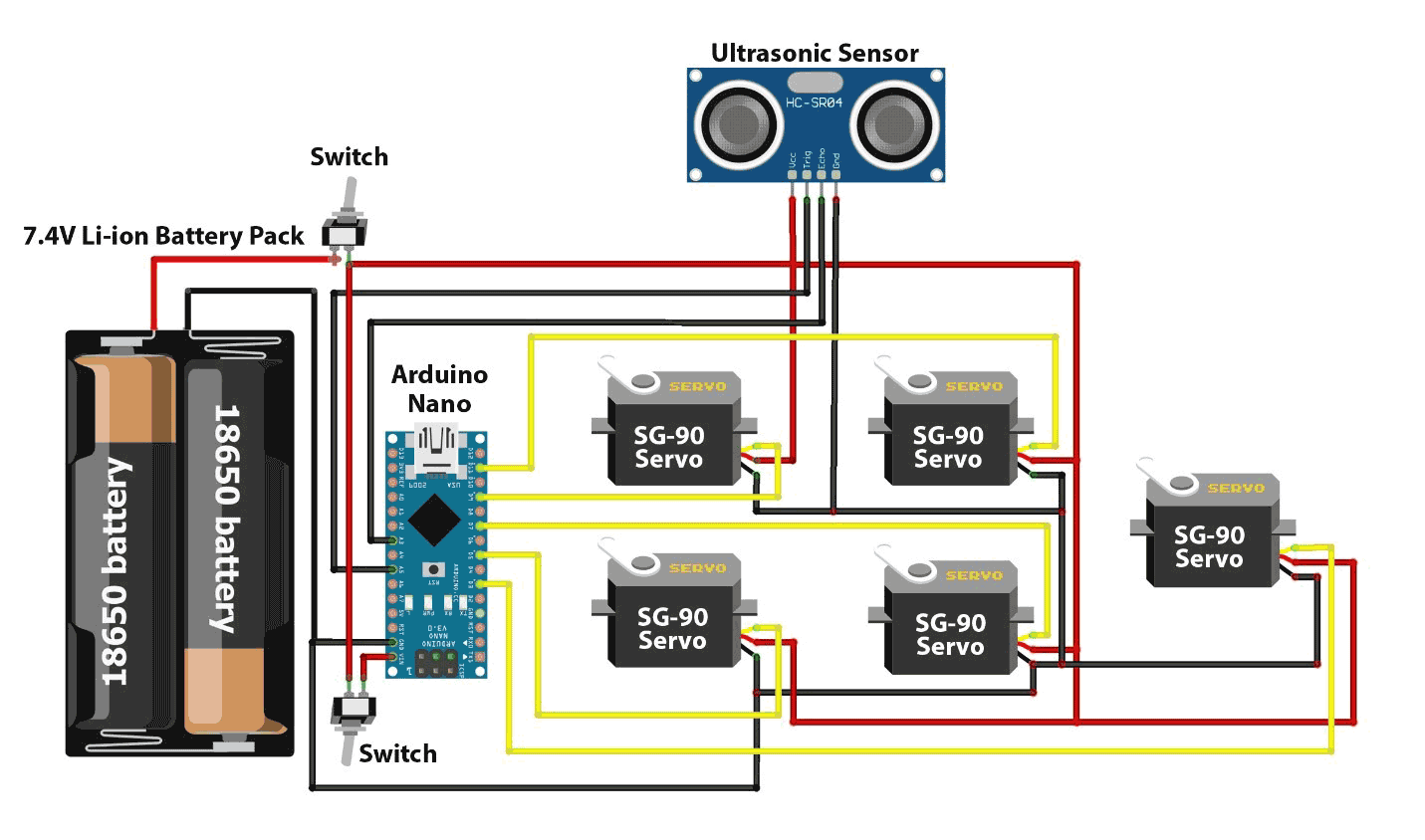 Biped Catbot using Arduino Circuit Diagram