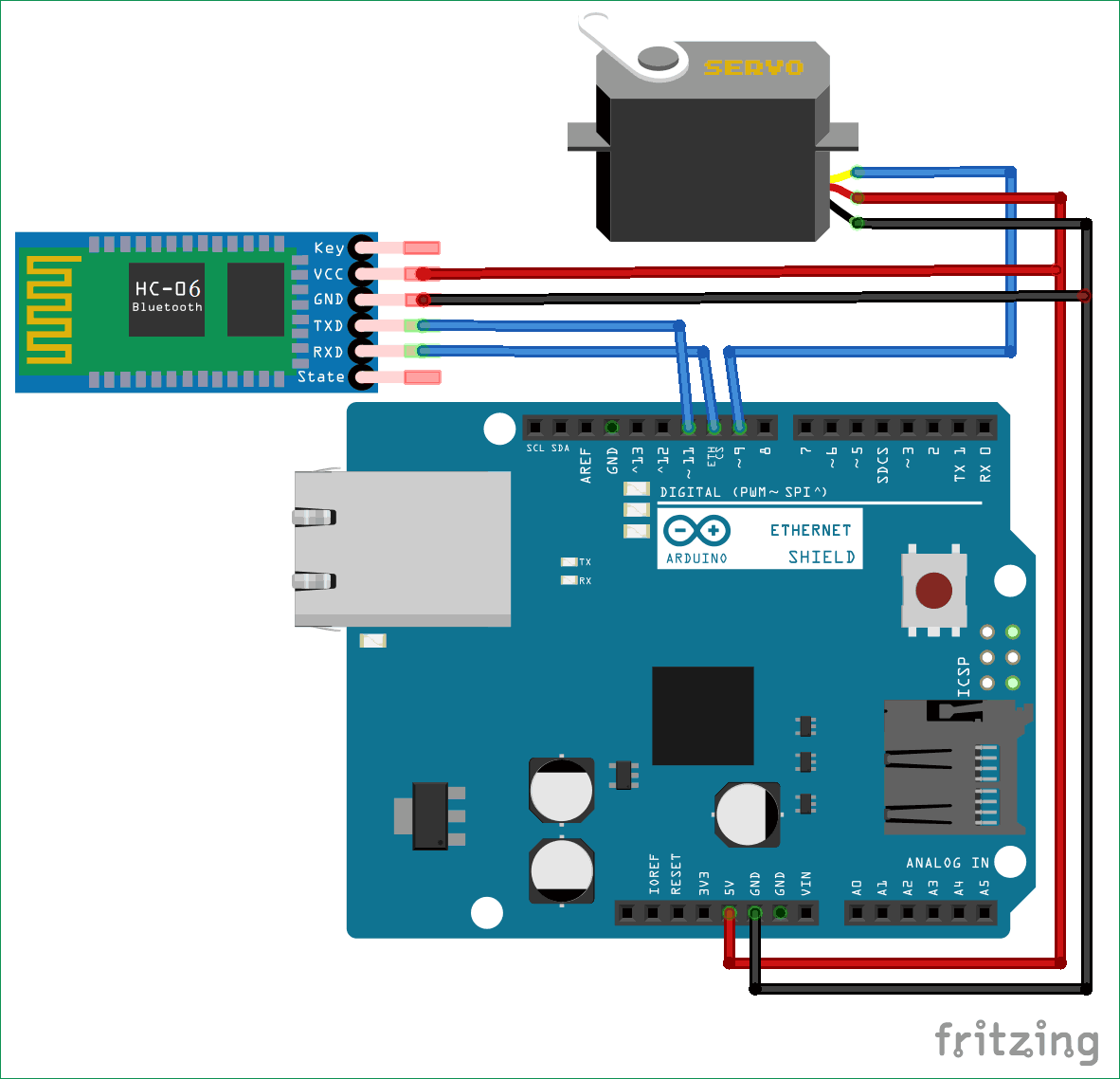 Bluetooth Controlled Servo Motor Circuit diagram using Arduino