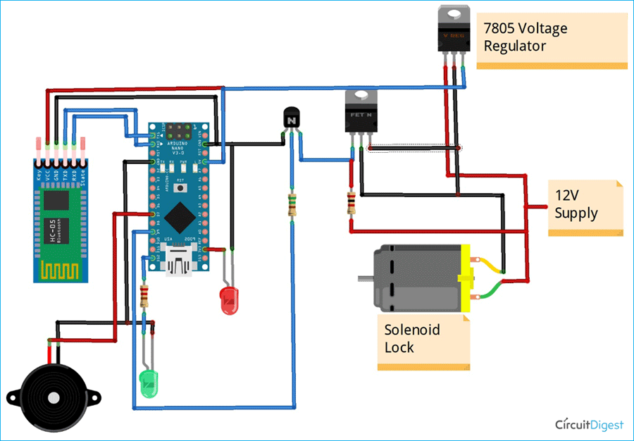 Bluetooth Controlled Solenoid Lock Circuit Diagram