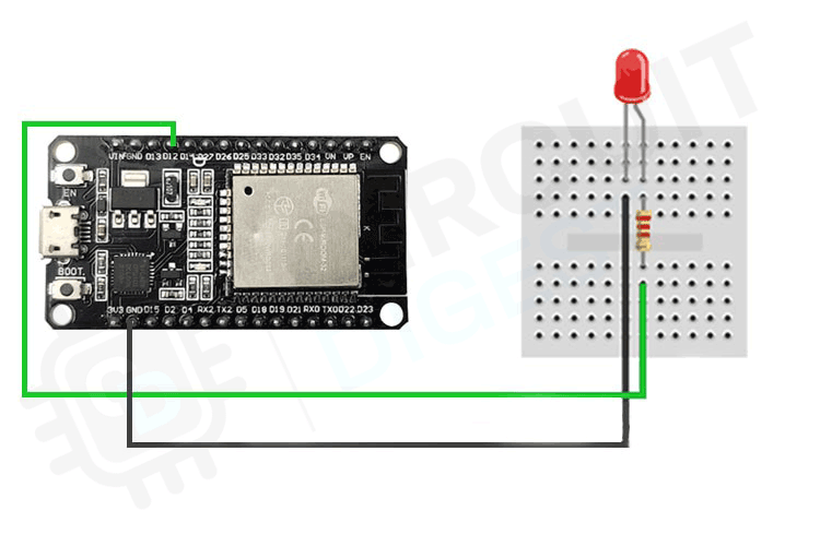 Circuit Diagram - Control an LED using ESP32 inbuilt Bluetooth