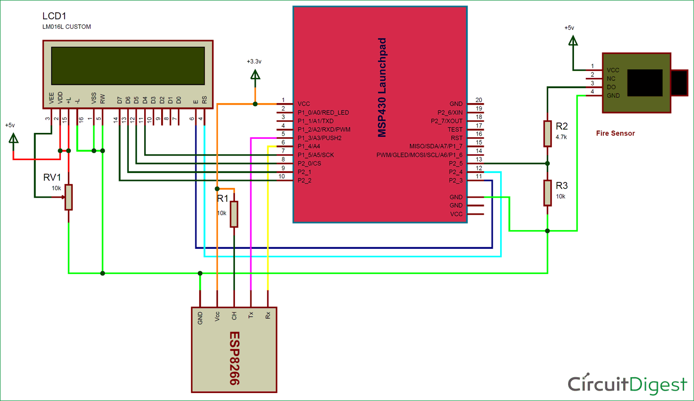 Circuit Diagram for Sending Email Using ESP8266 and MSP430 Launchpad