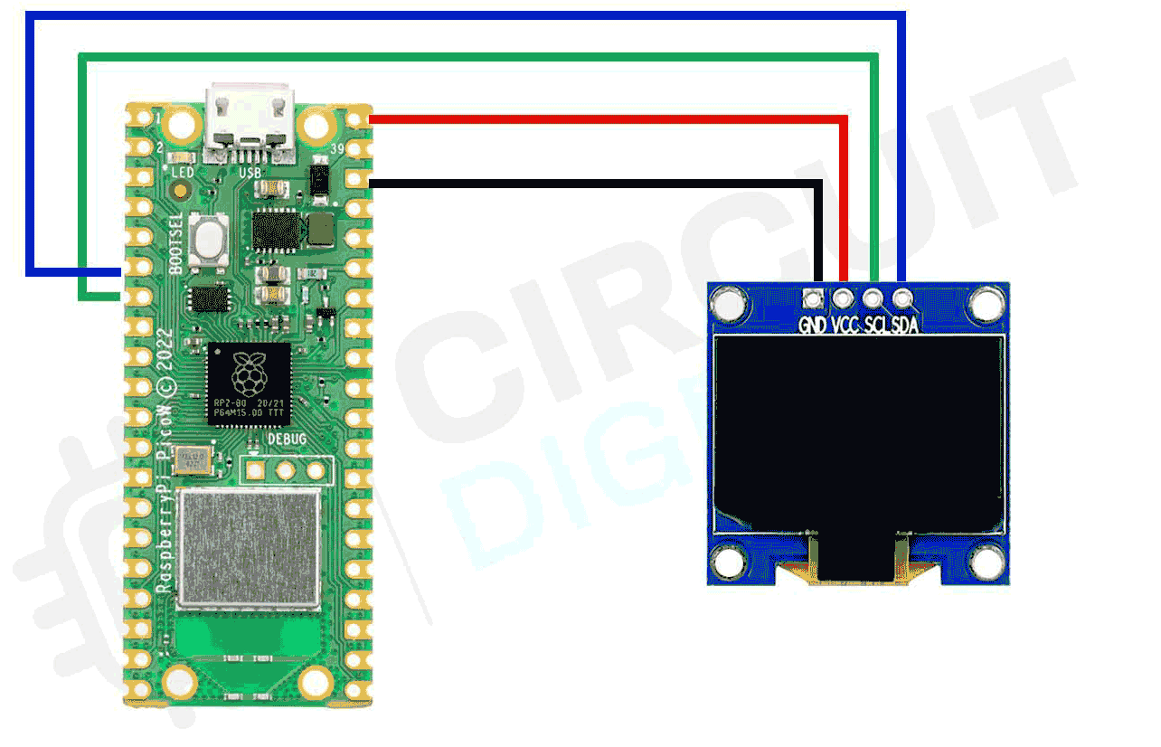 Circuit Diagram - Interfacing Raspberry Pi Pico W with OLED Display