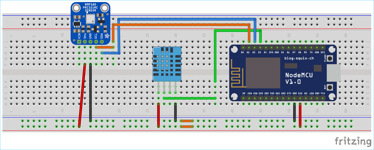 Circuit Diagram for IoT Weather Station using NodeMCU