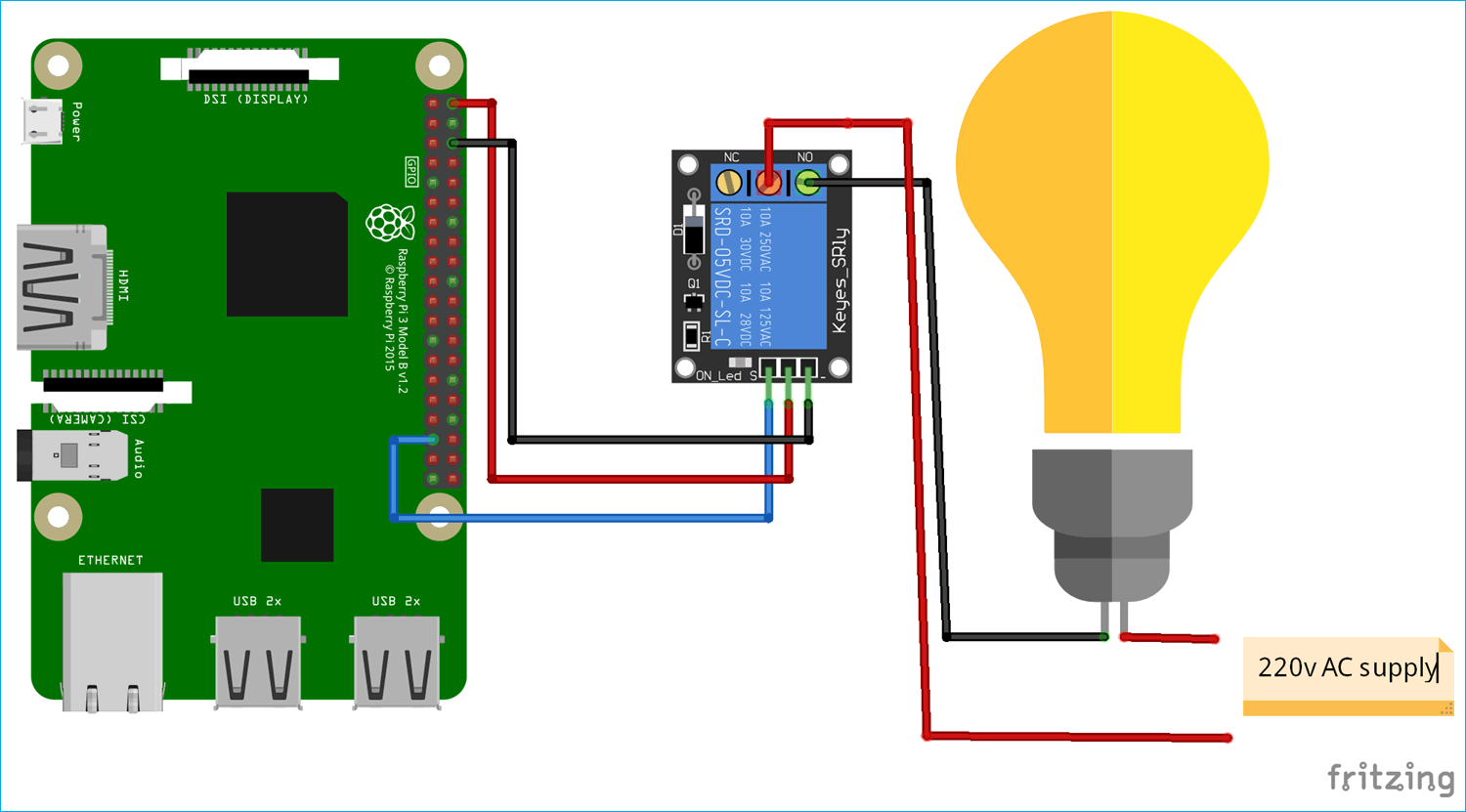 Circuit Diagram for MQTT based Raspberry Pi Home Automation