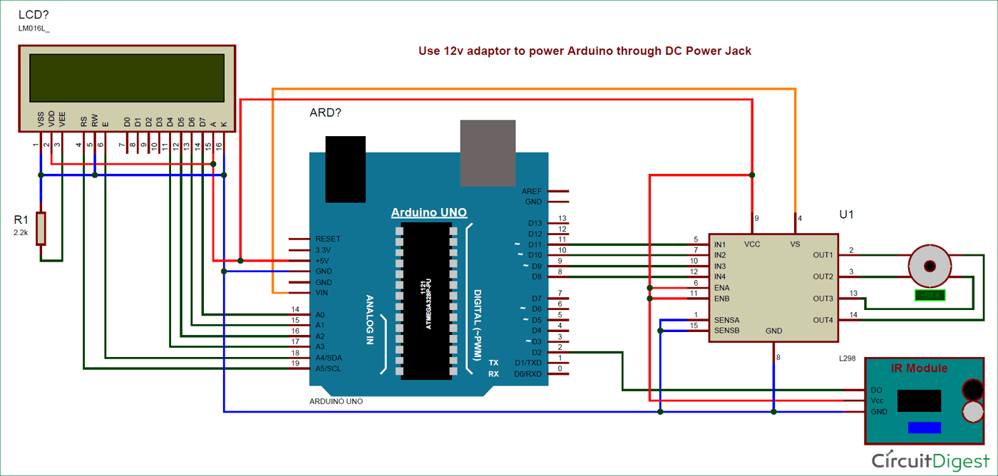 Circuit Diagram for Analog Speedometer Using Arduino and IR Sensor