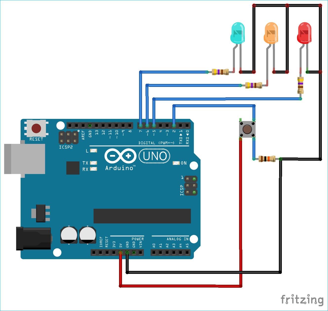 Schéma Obvodu pro Arduino Multitasking pomocí Arduino Millis() Funkce