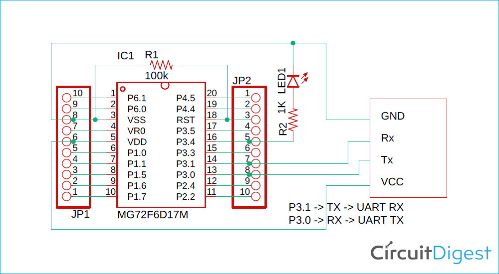 LED Blinking using MG82F6D17 with Keil Circuit Diagram