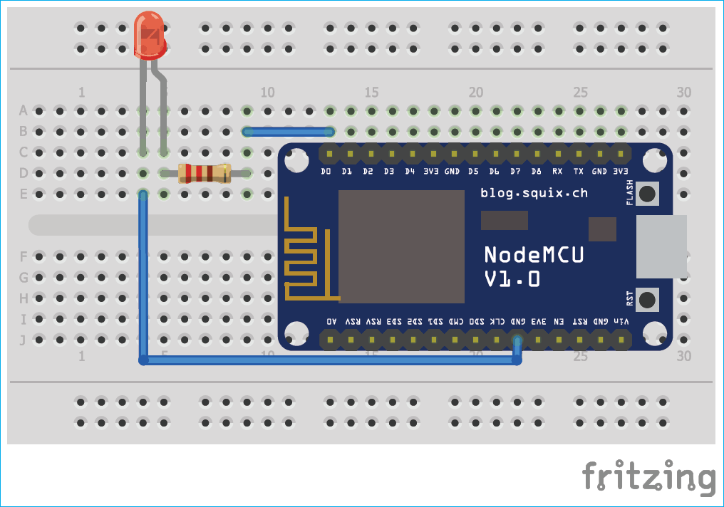 Circuit Diagram for Controlling LED via NodeMCU Webserver