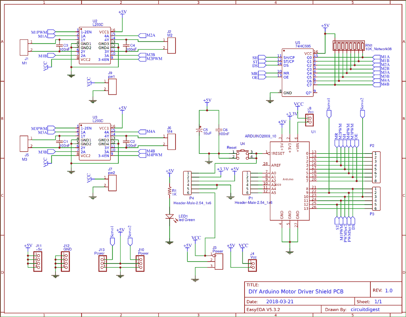 Circuit Diagram for DIY Arduino Motor Driver Shield PCB