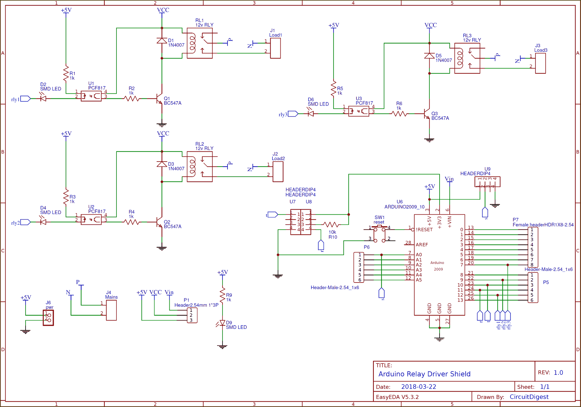 DIY Arduino Relay Driver Shield PCB