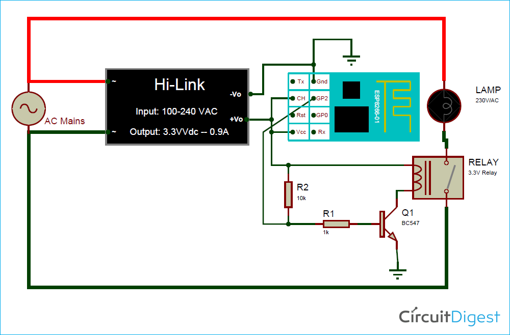 Circuit Diagram for ESP8266 based DIY Smart Plug