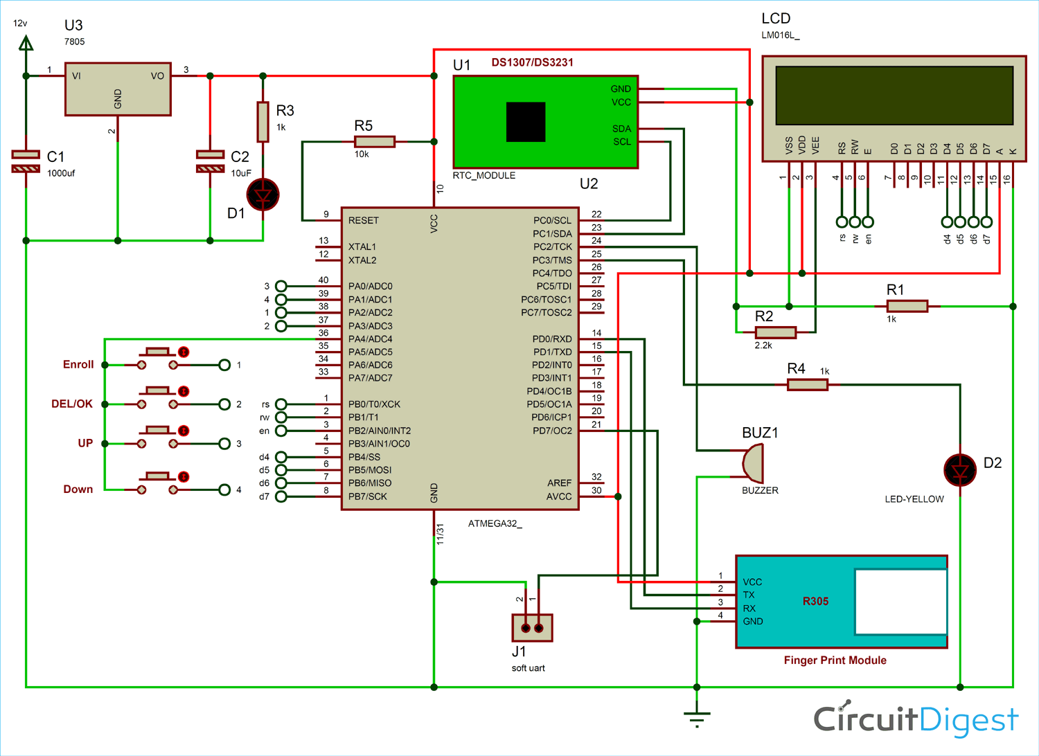 biometric fingerprint attendance system circuit diagram