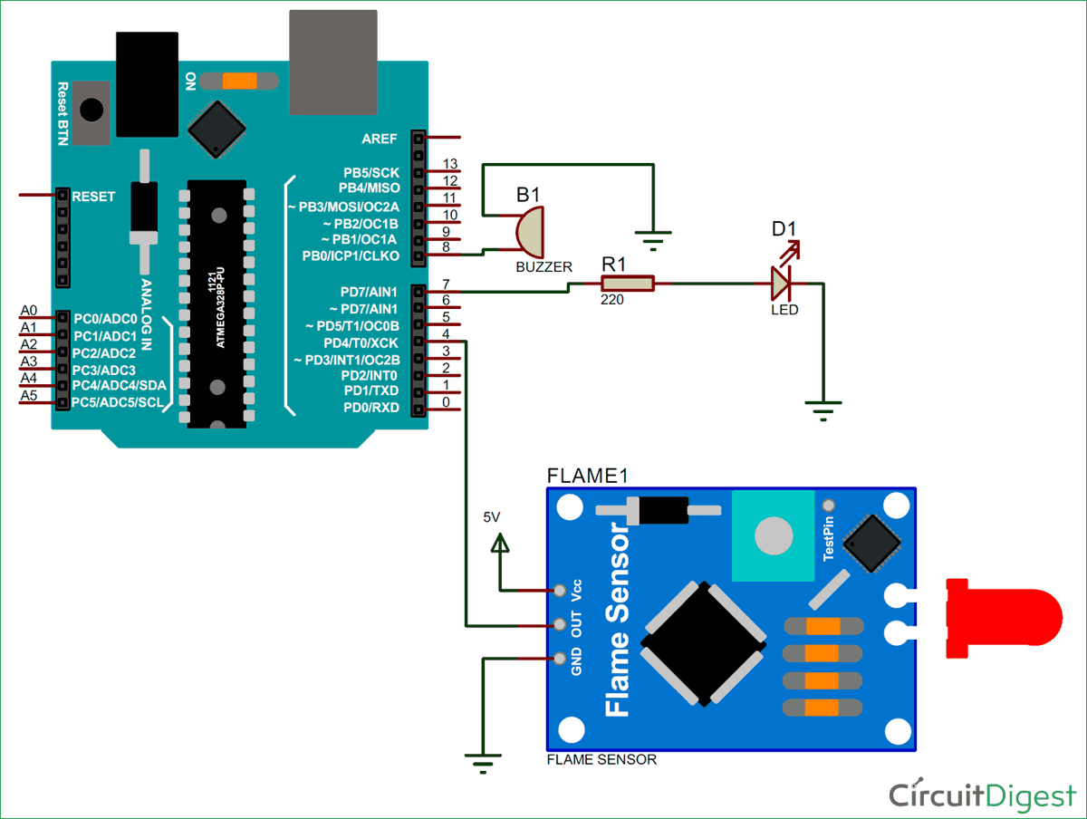 Arduino Flame Sensor แผนภาพวงจร