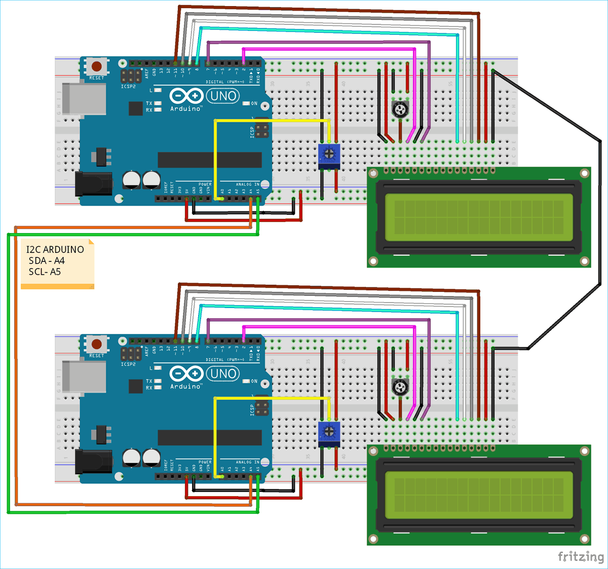 Circuit Diagram for I2C communication in Arduino